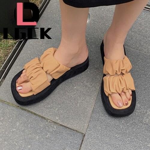 Ladies Slippers 2021 Summer Slides Fashion Soft Open Toe Sandals Genuine Leather Flat Round Toe Women Slides Female Beach Shoes
