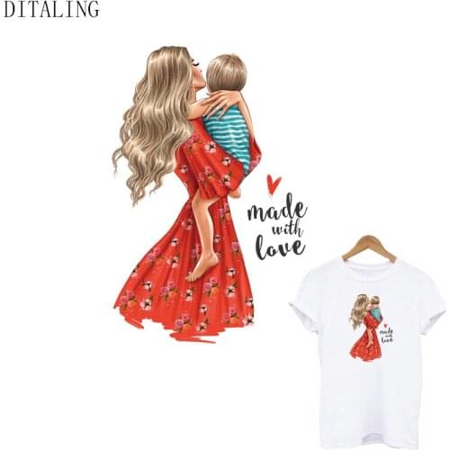 Mom Boy Thermal Stickers On Clothes DIY Washable Parent-Child T-Shirt Fashion Girl Patch Heat Transfer Sticker Iron On Patches
