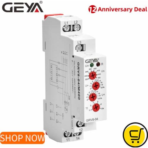 GEYA GRV8-04 Three Phase Voltage Control Relay Phase Sequence Phase Failure Over Voltage Undervoltage Protection 8A 10A