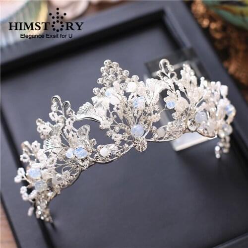 HIMSTORY Handmade Shell Bridal Tiara Crown Headpieces Pearls Hairbands Wedding Hair Jewelry Headpiece hairwear