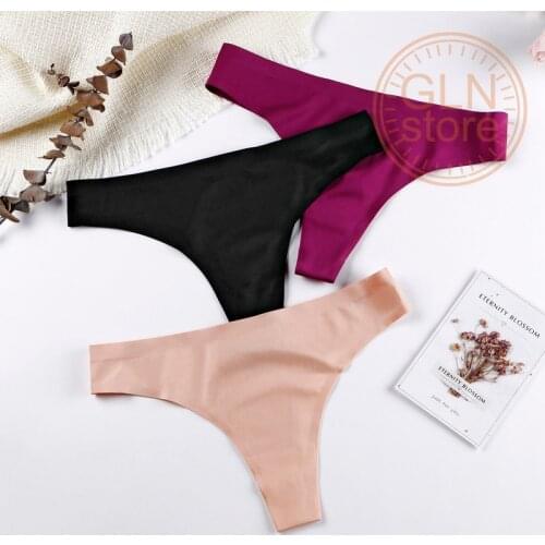 Women Thongs Panties Low-Waist Underwear Breathble Briefs Sexual Fun Ice Silk One Piece Seamless Cotton Crotch Shorts142 Solid