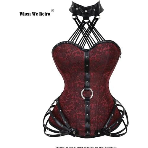 Women Steampunk Gothic Corset VD2085 Body Shaper Black Red Halter Sexy Corset Top Bustier Gorset