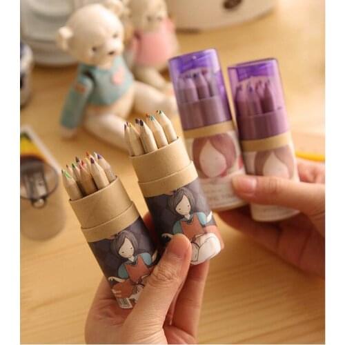 1 Barrel 12color cut gril Colored Pencils Wooden Barreled Color Painting Pen Coloring Pencils With Pencil Sharpener Children