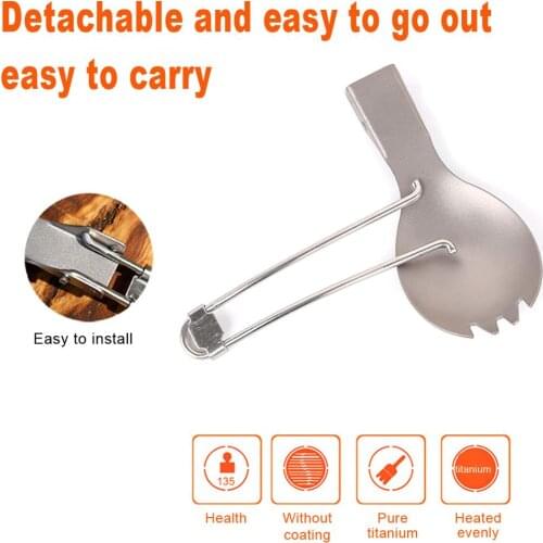 Two-in-one Ultralight Pure Titanium Outdoor Camping Tableware Dual Purpose Folding Lightweight Rice Fork Spoon Titanium Spoon