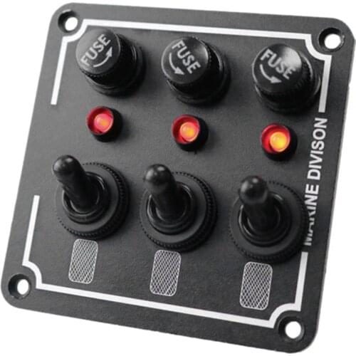 3 Gang Marine Toggle Switch Panel with LED Light DC 12V-24V Fused ON/OFF Overload Control Switch Panel for Boat RV