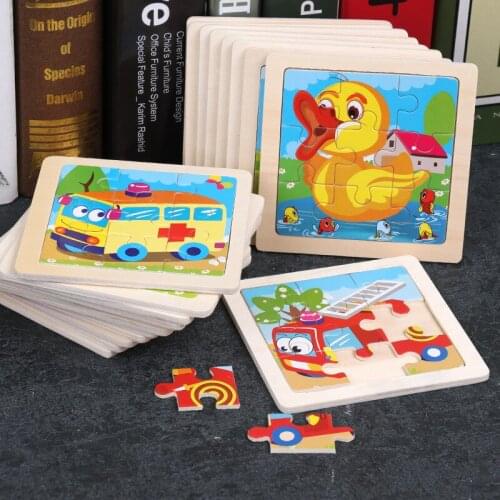 9 Pcs Cartoon Kids Wooden 3D Jigsaw Puzzle Animal Baby Cognitive Learning Educational Toys for Child Intelligence Game Wood Toy