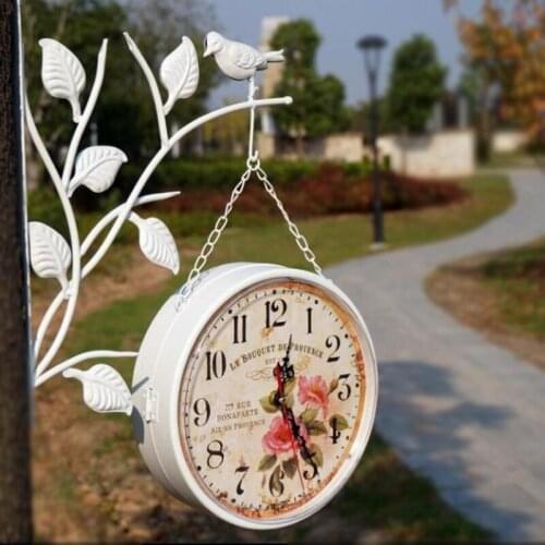 Free Shipping Fashion Vintage Digital Wall Clock European Style Garden Vintage Metal Craft Dual Plates Wall Clock Z108