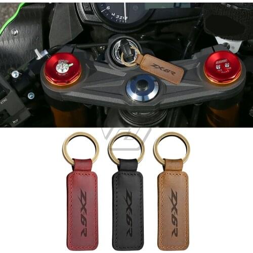 For Kawasaki ZX6R ZX-6R Models Motorcycle Keychain Cowhide Key Ring