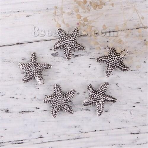 DoreenBeads 10 PCs Zinc Based Alloy Spacer Beads Star Fish Beads Silver Color Color For Jewelry Making 14mm Hole: 0.8mm