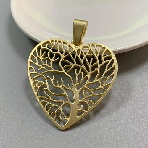 1 Piece Matt Gold Large Tree Life Heart Charms Pendants for Necklace Jewellery Making Findings Accessories 65x50mm