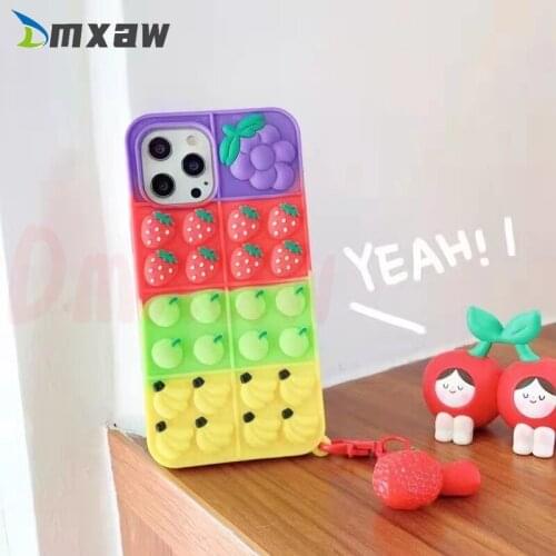 For iPhone 13 12 11 Pro Max Mini X XR XS Max 8 7 6 6s Plus SE 2020 Release Pressure fruit Push It Bubble Strawberry Phone Case