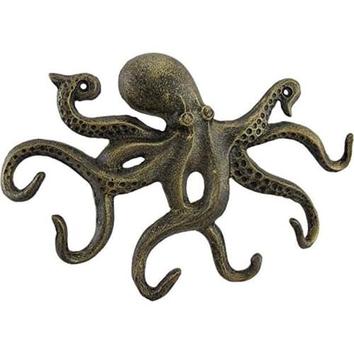 Cast Iron Octopus Key Crafts Wall Hook Clothing Hanger Octopus Hook Antique Decorative Hook With 6 Tentacle Shaped Hooks