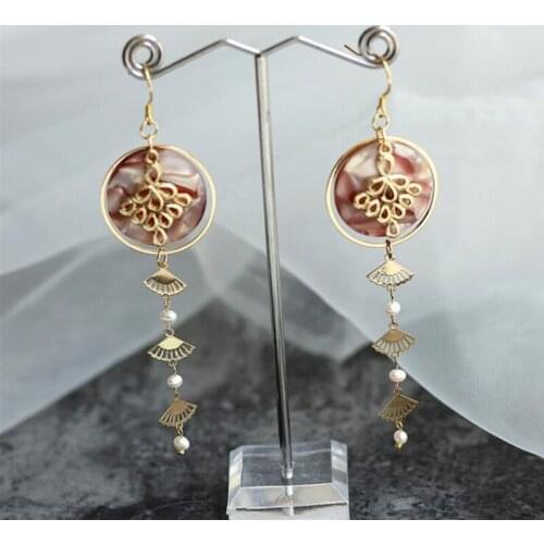 Natural Freshwater Pearls Long Earrings for Women Round/Sector Gold Color Dangle Earring 2020 Fashion Jewelry Accessories YEA201