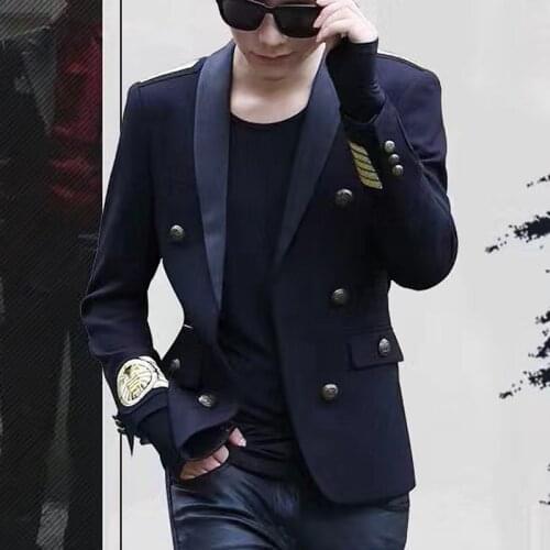 2019 Preppy epaulettes embroidered with empty pockets double breasted slim jacket singers outfit [S-XXL]