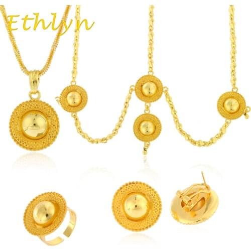Habesha / Ethiopian Jewelry Sets Gold Color Four pcs Hair Chain/Earrings/Ring/Pendant Chain Eritrean Women jewelry S-11