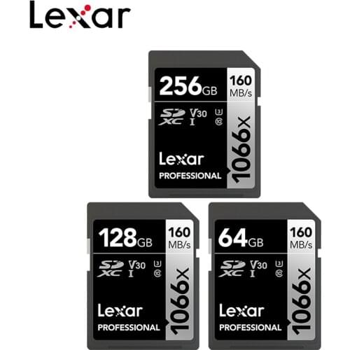 Lexar 128GB SD Card 256GB Flash Card Max 160MB/s 1066x SDXC UHS-I Card 64GB Class 10 V30 U3 Professional Memory Card For 4K UHD