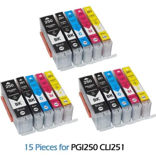 15Pcs Compatible Ink cartridge for canon inkjet PGI250 CLI251 for PIXMA MG5420 MG5422 MG5520 MG6320 MG6420 MG7120 High quality