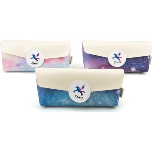 Kawaii Dream Starry sky Unicorn PU leather Pencil Bag Case Stationery Storage big Organizer Bag School Office Supply