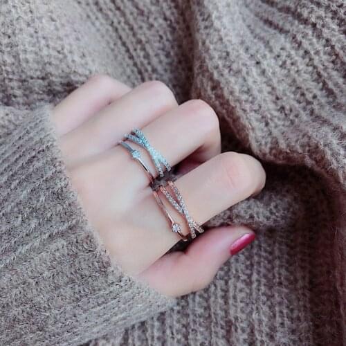 2021 New Trendy Zircon Multilayer Twist Rings For Women Adjustable Mid Finger Knuckle Rings Korean Opening Ring Jewelry