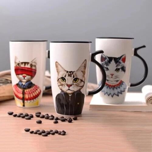 The new 600mL creative cool cat shape with lid spoon large capacity ceramic coffee mug office couple water cup cold drink cup