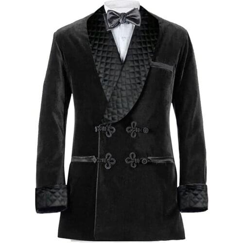 Trendy lapel Smoking Jacket Black Tuxedo Blazer Designer Stylish Man Top Velvet Blazer Classic Man Jacket