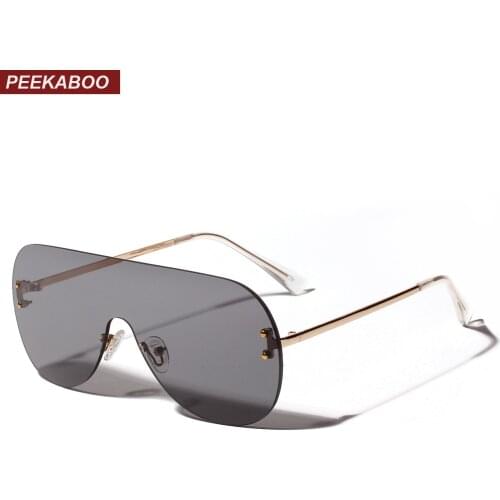 Peekaboo one piece sunglasses women clear color 2019 summer fashion rimless sun glasses for men oversize metal uv400 red orange