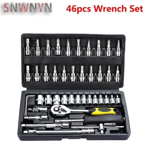 46pcs/set Multifunctionl Wrench Socket Set Ratchet Screwdriver Kit Professional Mechanic Car Repair Tools Hand Tool Sets