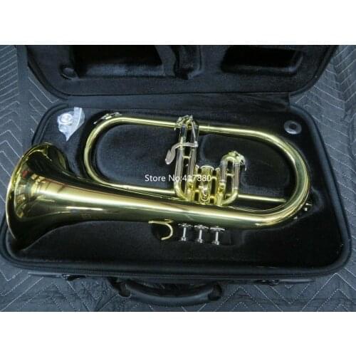 New Arrival Lacquered Bb Flugelhorn Yellow Brass Bell Musical Instruments with Case Mouthpiece Free Shipping