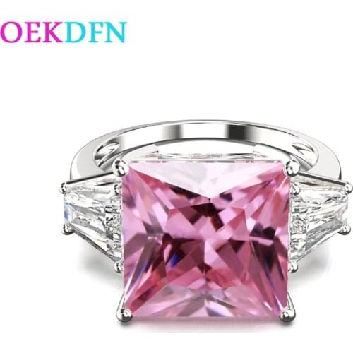 OEKDFN Luxury 925 Sterling Silver Rings Women Big Pink Sapphire Gemstone Wedding Engagement Ring Finger Bands Party Jewelry