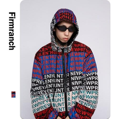 Firmranch Original 2021 Autumn/Winter Letters Printed Contrast Color Loose Hooded Jacket For Men/Women Cool Coat Windbreaker