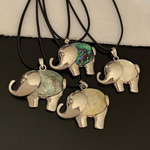 Ethnic Retro Reiki Shell Pearl Pendant Necklaces Animal Lovely Elephant Natural Abalone Shell Mother of Pearl Necklaces Female