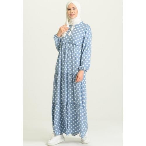 Muslim Woman Polka Dot Dress Viscose fabric. Patterned fabric. Unlined Elastic sleeves Zero collar comfortable cottage Big size
