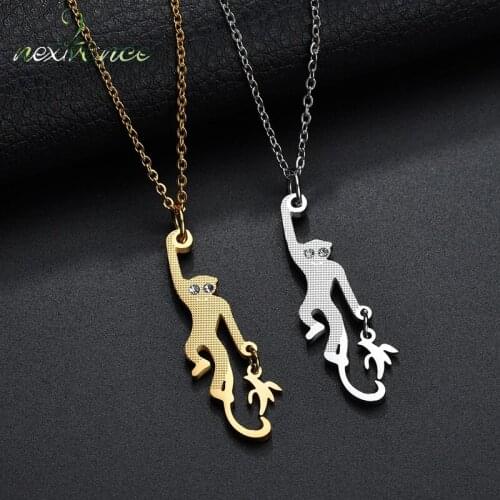 Nextvance Rhinestone Monkey Banana Pendant Necklace Circle Animal Fruit for Kids Birthday Gift Collares Mujer