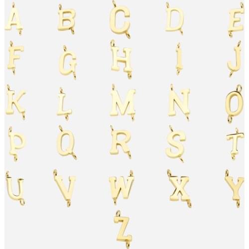 Fnixtar 26Pcs/Lot Initials Letter Connector Charms Mirror Polish Stainless Steel Charms For DIY Making Necklace Braid Bracelets