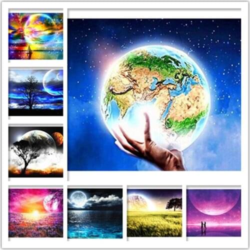 Full square / round diamond painting 5D moon diamond art embroidery starry sky landscape mosaic handmade new home decoration