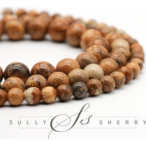 Top Quality Picture Stone Semi Precious Stone Round Ball Loose bead for jewelry making 15.5 Inch Pick Size 4 6 8 10 12mm DIY