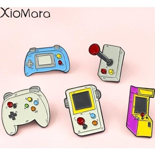 Retro Arcade Game Enamel Pins Collections Cute Cartoon 90s Gamepad Brooches Denim Shirt Collar Lapel Pins Badge Jewelry Gifts