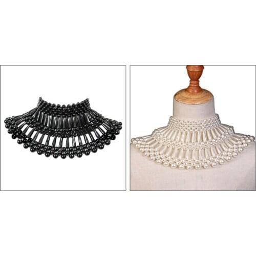 Luxurious Jewelry Bib Choker Necklace Handmade Hollow Out Woven Water Drop Pearl Beaded Layered Body Chain Shawl Collar