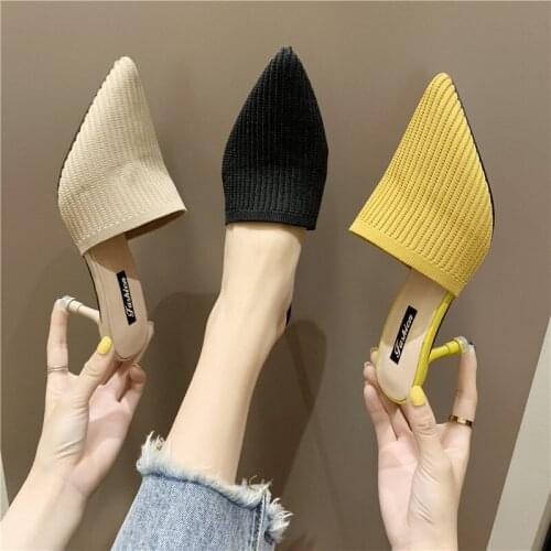 Fashion Women Sandals Summer Shoes Party High Heel Stiletto Flat Casual Summer Sandals Women High Heels Stretch Fabric Slides 40