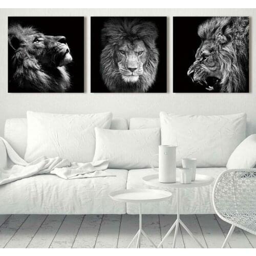 Modern Black and White Lions Canvas Art Paintings Wall Posters and Prints Animals Pictures for Living Room Cuadros Decoration