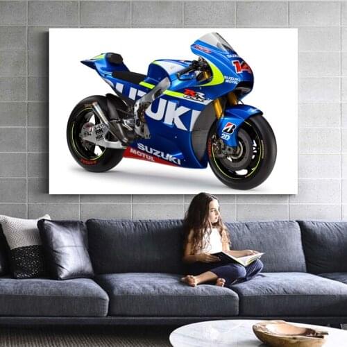 Suzuki Blue Superbike Race Sport Motorcycle Picture Wall Decor Posters Fabric Print Art Canvas Paintings Living Room Decoration