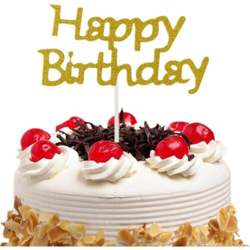 Cake Topper Flags Glitter Kids Happy Birthday Decoration Cupcake Topper Bride Baby Shower Party Baking DIY Decor Xmas New Decor