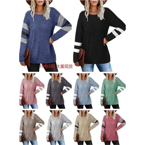 Woman Tshirts 2021 Fleece Tees Long Sleeve Splicing Round Collar Female Leisure T-shirt Harajuku T Shirt Women AXR2021210