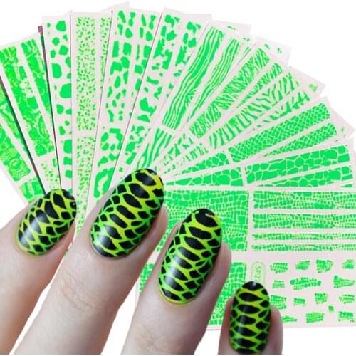 1PC 3D Snake Nail Stickers Neon Green Nail Design Leopard Prints Sliders Animal Skins Foils Zebra Pattern Manicures Decoration