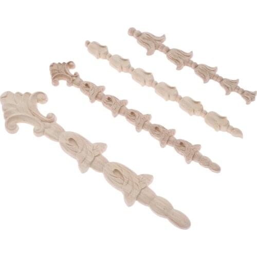 1pc Unpainted Long Wood Carved Decal Strip Corner Upright Applique Frame Home Furniture Wall Door Bamboo Joint Flower Ornament