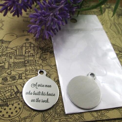10pcs--"A wise man who built his house on the rock." stainless steel more styles for choosing DIY Charms Bible gold sentence