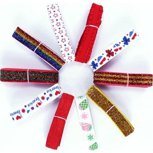 20yards/lot 2 yards per color 5/8''fold over elastic Free Shipping gold foil Christmas printed headband hair tie diy