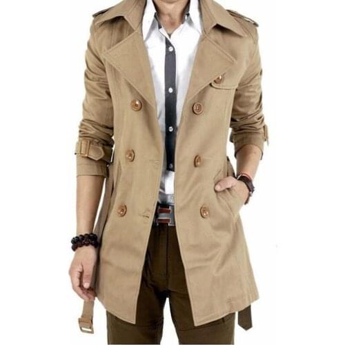 2021 Classic Long Jacket Men Retro Mens Windbreaker Vintage Black Khaki Spring Autumn Business Trench Male Double Breasted