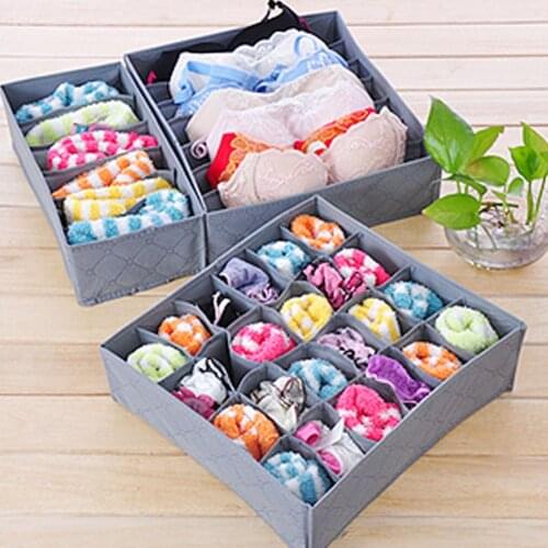 3pcs/set Foldable Drawer Organizers Storage Box Case For Bra Ties Underwear Socks Scarf Drawer Organizers Gray