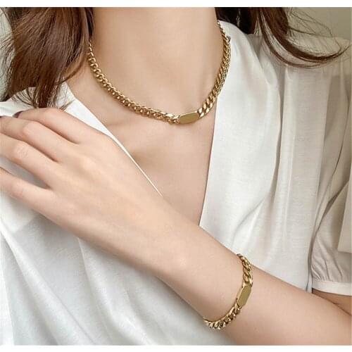 316L Stainless Steel Thick Chain Necklace Bracelet Set Hip Hop Fashion Prom Jewelry Set No fade